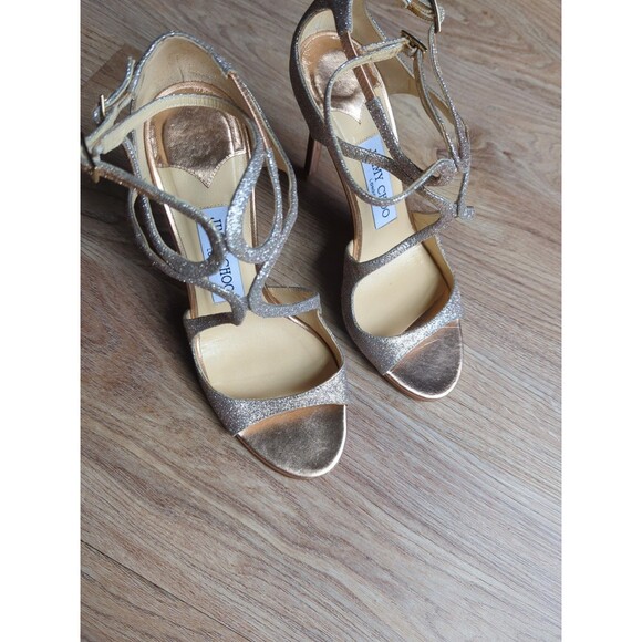 Jimmy Choo Lance Lang Metallic Shimmer Heels Womens 37.5 - Picture 3 of 16